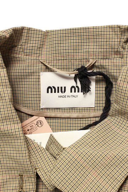 miumiu Logo Embroidered Check Blouson Beige Size 38