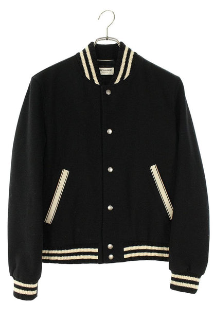 SAINT LAURENT PARIS Back Leather Logo Teddy Blouson Size S