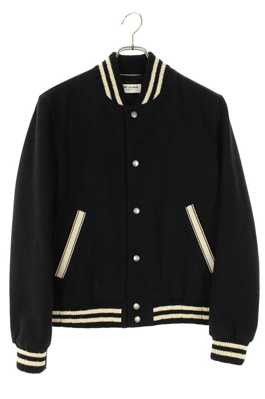 SAINT LAURENT PARIS Back Leather Logo Teddy Blouson Size S