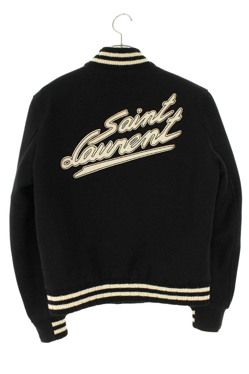 SAINT LAURENT PARIS Back Leather Logo Teddy Blouson Size S