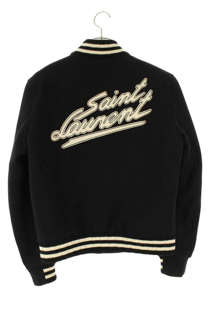 SAINT LAURENT PARIS Back Leather Logo Teddy Blouson Size S