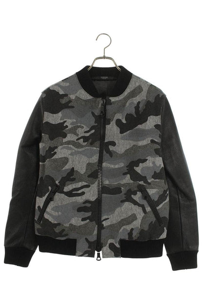 Valentino Leather Camo Jacket Black x Gray Size S