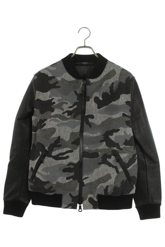 Valentino Leather Camo Jacket Black x Gray Size S