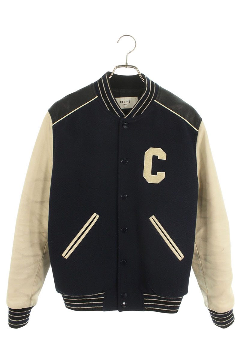CELINE C Logo Patch Teddy Jacket Navy White Size XS