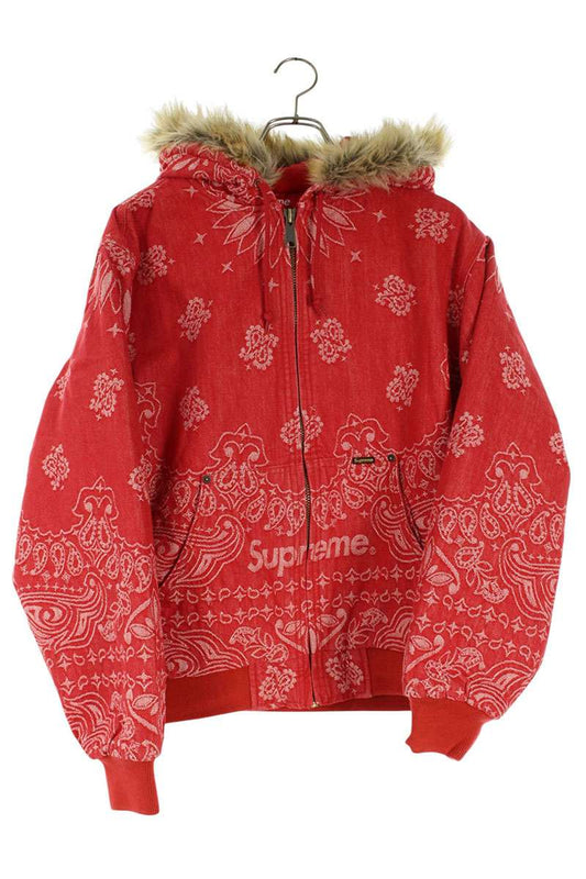 Supreme 25SS Bandana Jacquard Denim Hooded Work Jacket Blouson Red Size S
