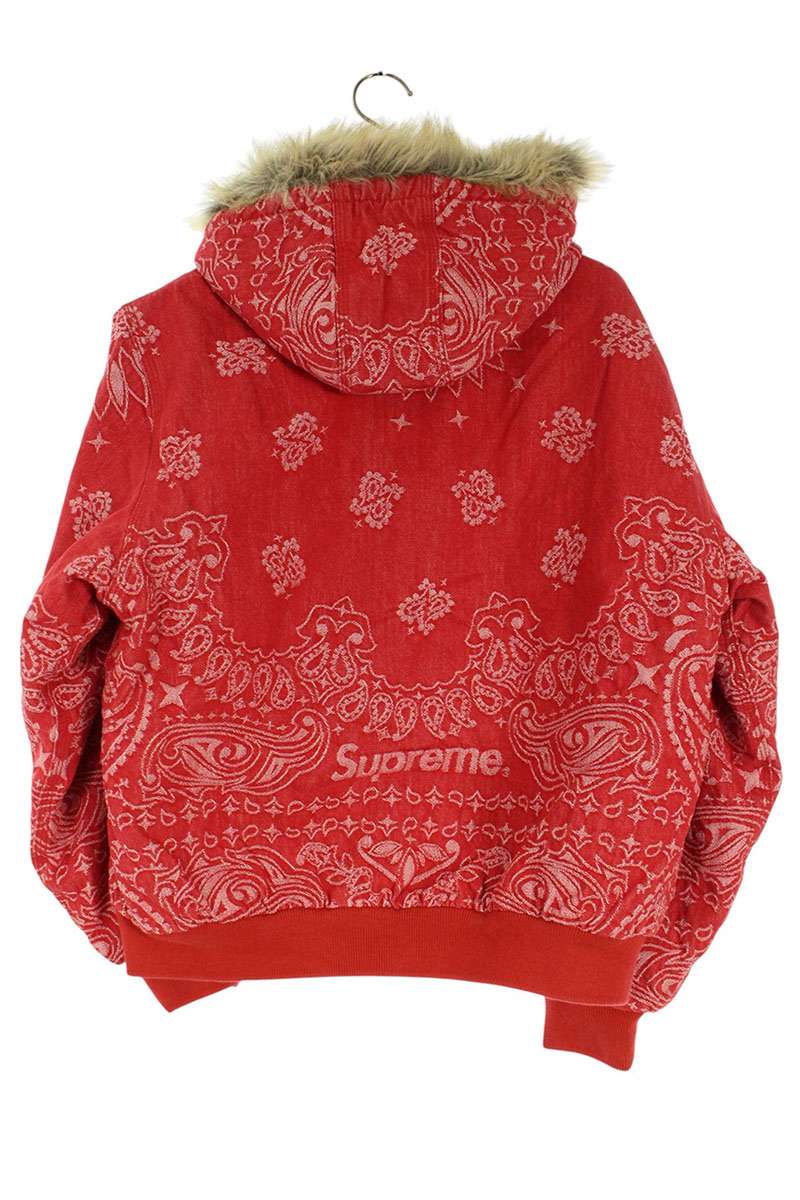 Supreme 25SS Bandana Jacquard Denim Hooded Work Jacket Blouson Red Size S