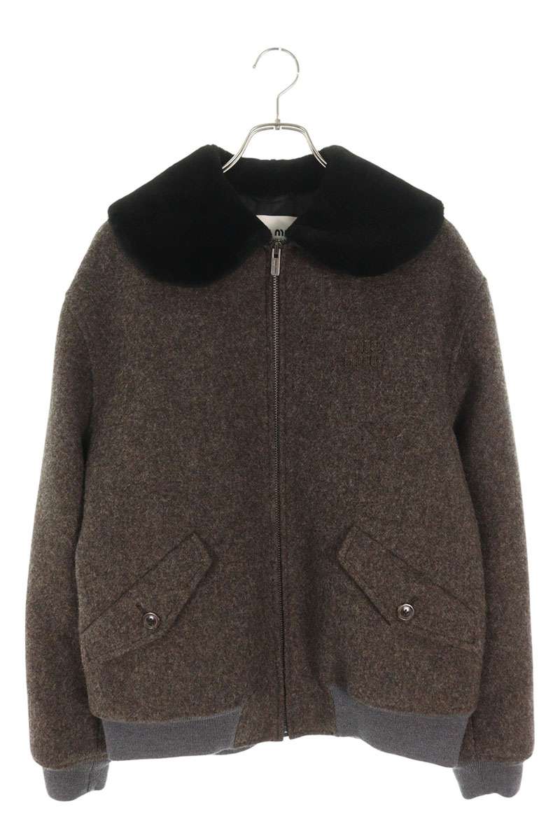 miumiu 25AW Shetland Wool Zip-Up Blouson Brown Size XS