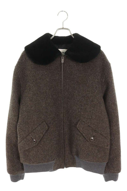 miumiu 25AW Shetland Wool Zip-Up Blouson Brown Size XS