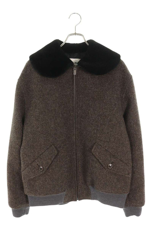 miumiu 25AW Shetland Wool Zip-Up Blouson Brown Size XS