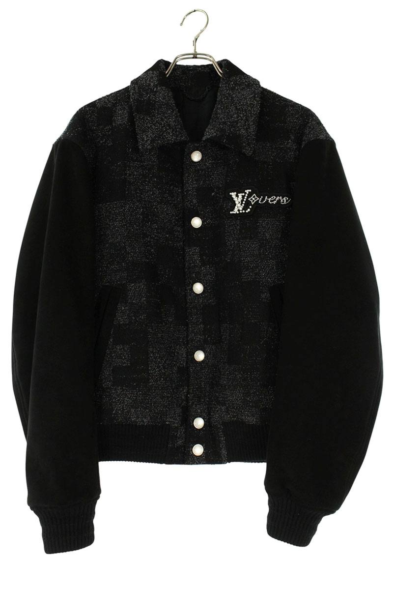 LOUISVUITTON 25SS Mixed Leather Varsity Jacket Black Size M