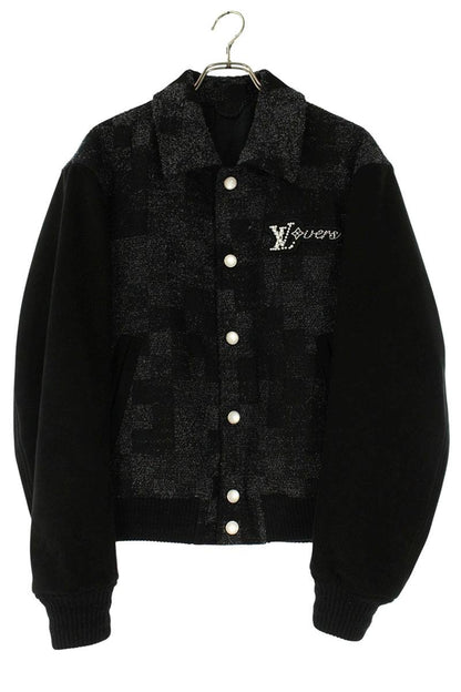 LOUISVUITTON 25SS Mixed Leather Varsity Jacket Black Size M