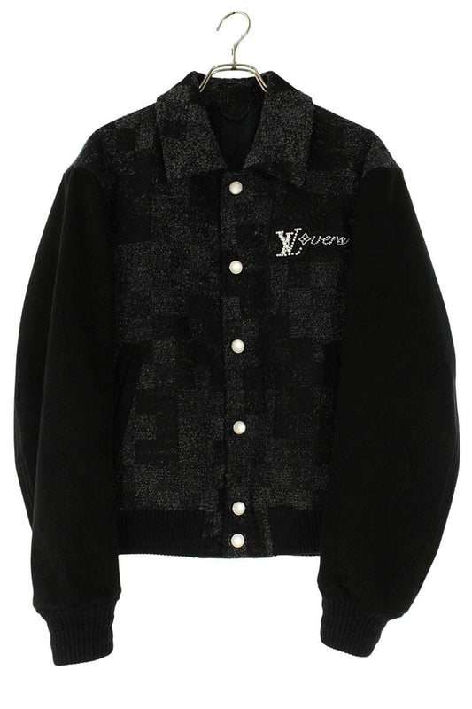 LOUISVUITTON 25SS Mixed Leather Varsity Jacket Black Size M