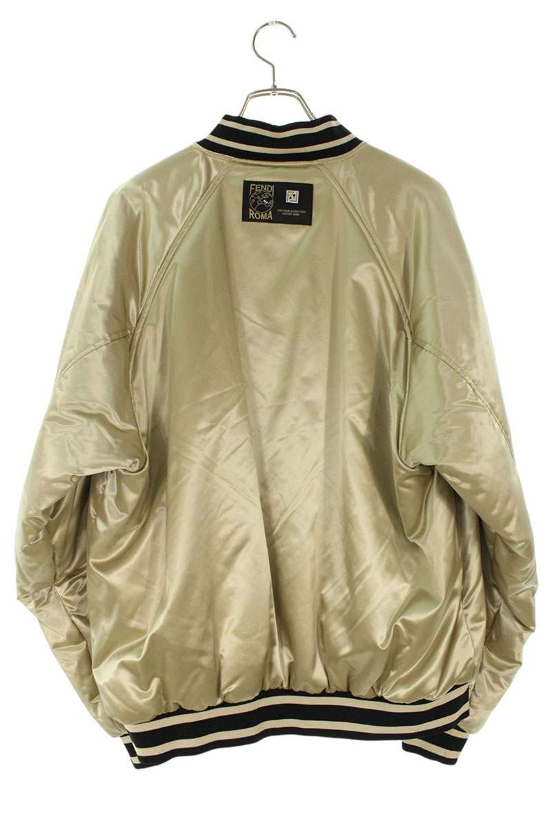 FENDI Logo Embroidered Nylon Varsity Jacket Silver Size M