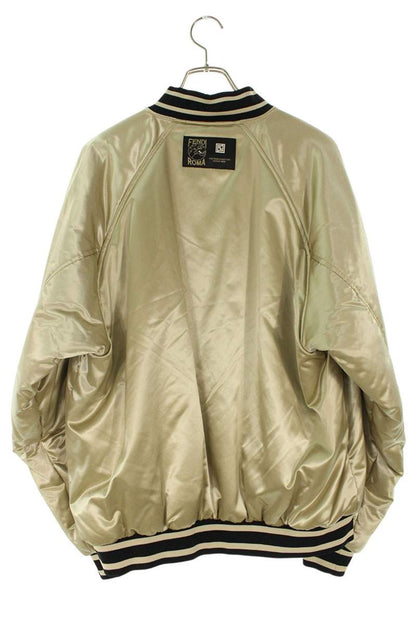 FENDI Logo Embroidered Nylon Varsity Jacket Silver Size M