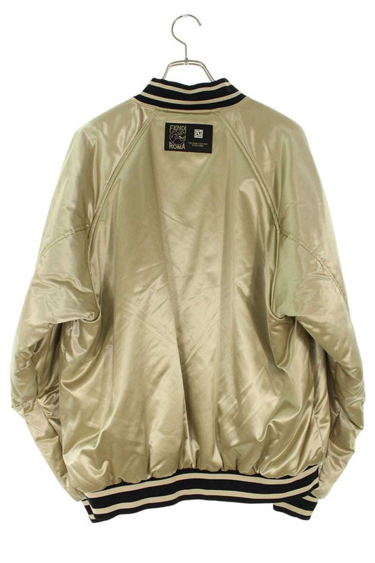 FENDI Logo Embroidered Nylon Varsity Jacket Silver Size M