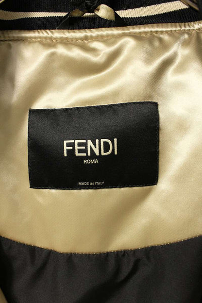 FENDI Logo Embroidered Nylon Varsity Jacket Silver Size M