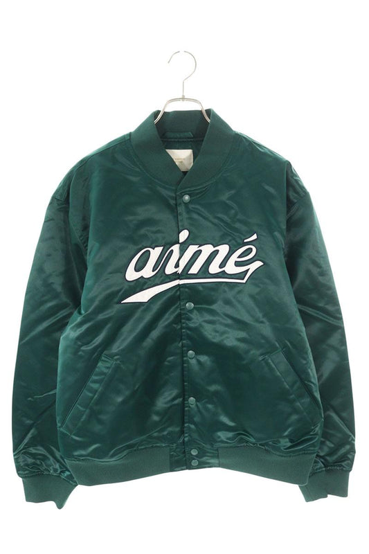 AIME LEON DORE Satin Varsity Jacket Green Size XL