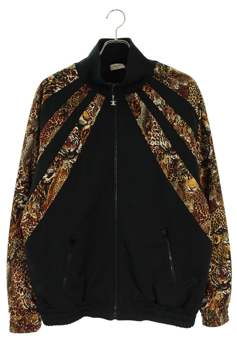 CELINE Zip-Up Leopard Blouson Black Size L