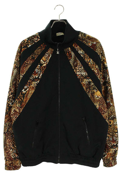 CELINE Zip-Up Leopard Blouson Black Size L
