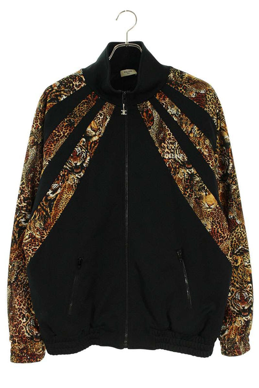 CELINE Zip-Up Leopard Blouson Black Size L