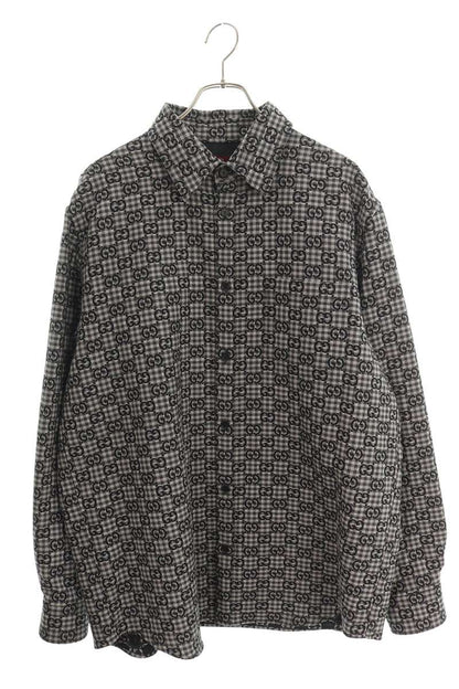 GUCCI GG Gingham Check Shirt Blouson Gray Size XL