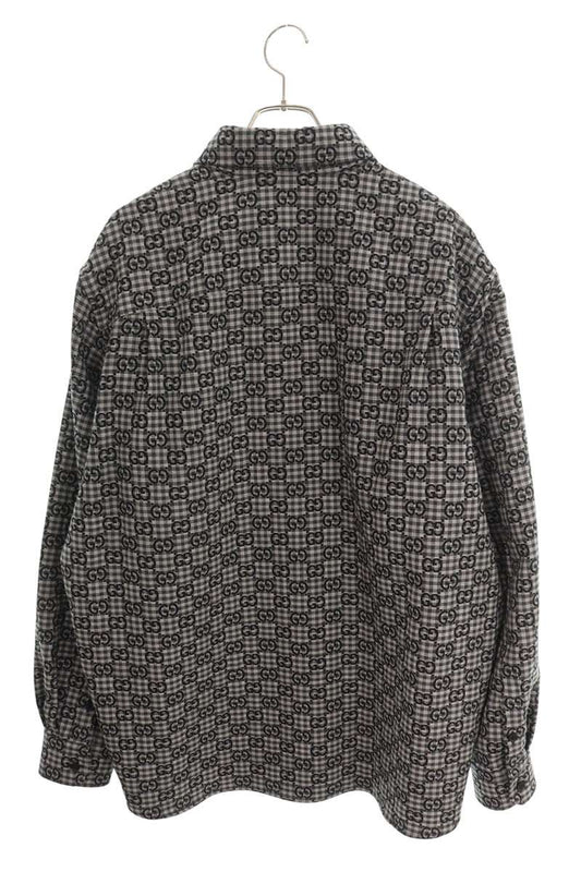 GUCCI GG Gingham Check Shirt Blouson Gray Size XL