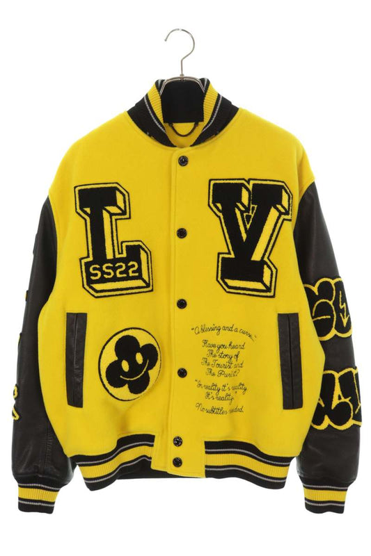 LOUISVUITTON 22SS Leather Embroidered Varsity Blouson Size L