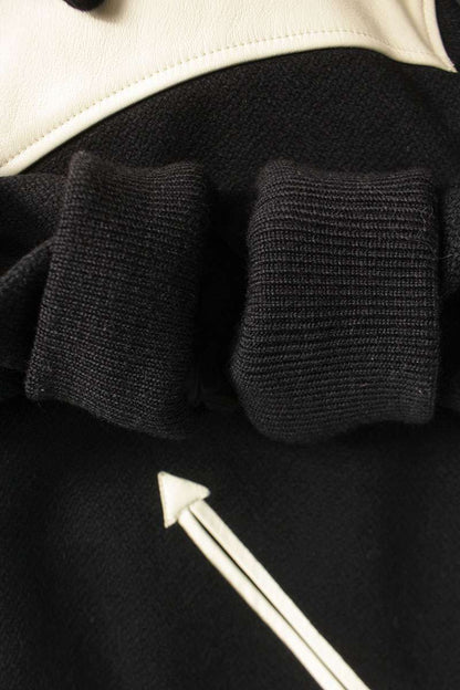 CELINE Teddy Leather Yoke Wool Varsity Jacket Black Size L