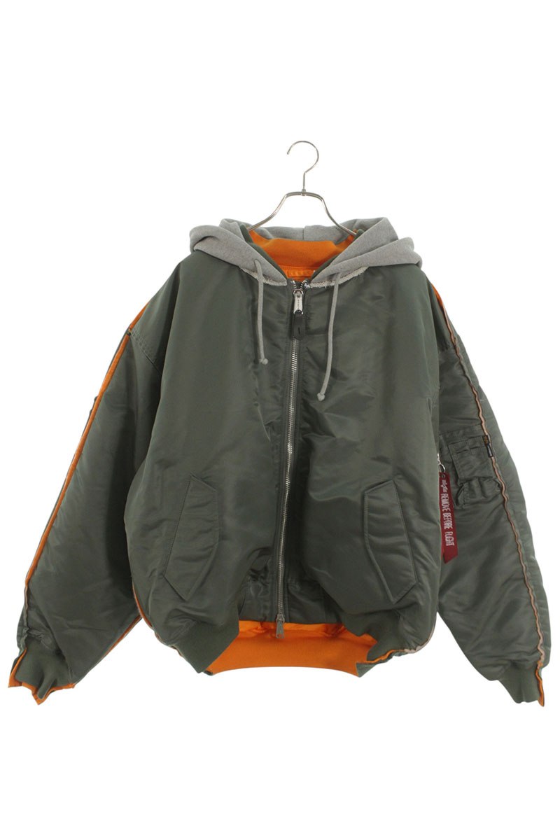 VETEMENTS 26SS Hooded Bomber Jacket Green x Gray Size S