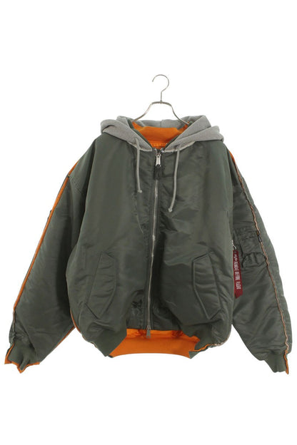 VETEMENTS 26SS Hooded Bomber Jacket Green x Gray Size S