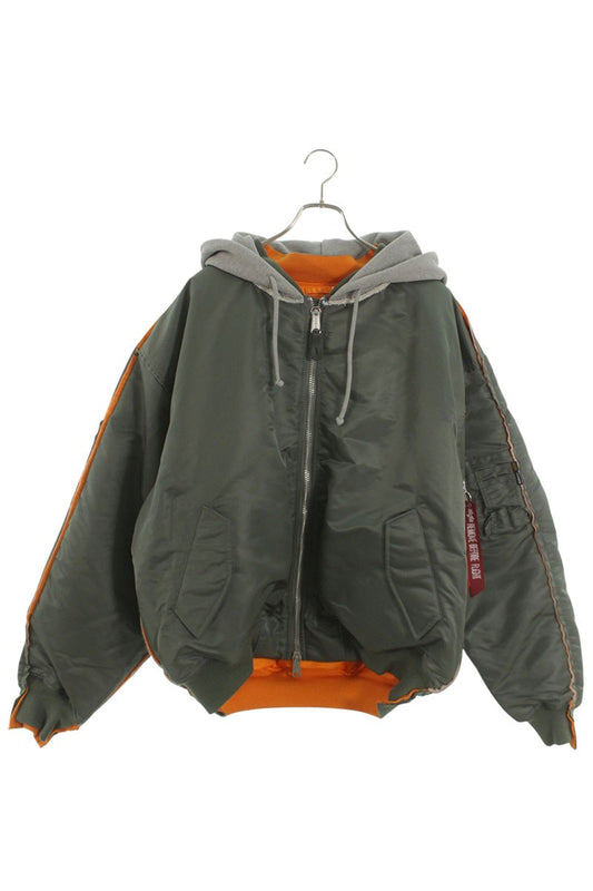 VETEMENTS 26SS Hooded Bomber Jacket Green x Gray Size S