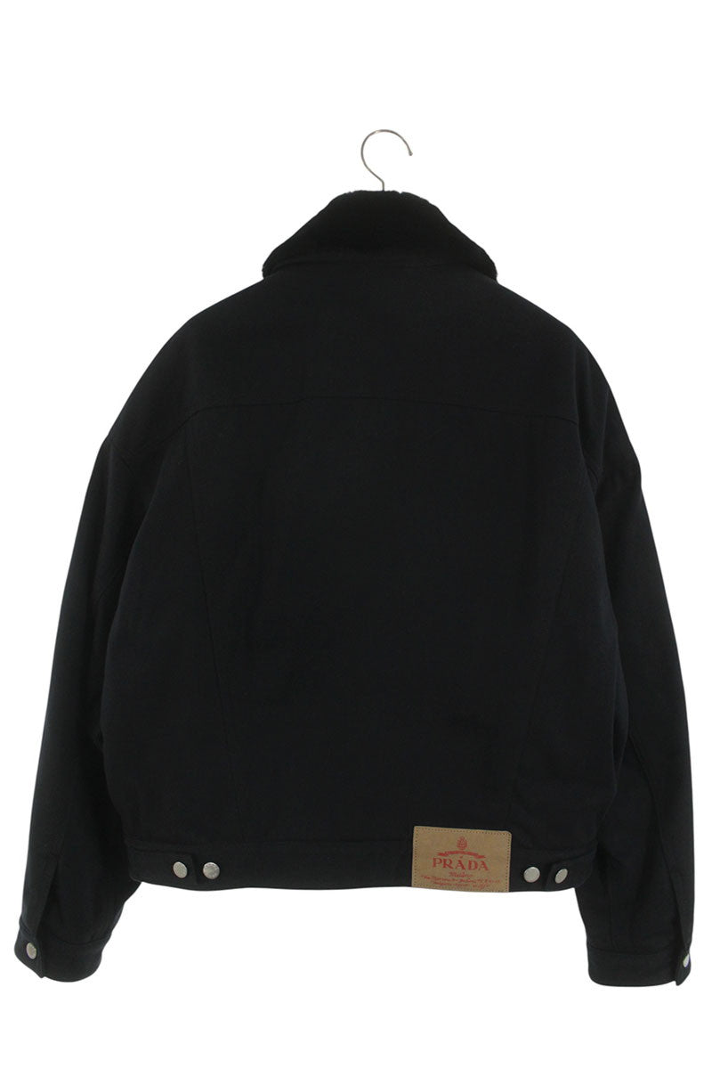 PRADA Logo Plate Padded Bull Denim Blouson Black Size M