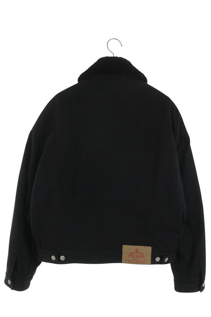 PRADA Logo Plate Padded Bull Denim Blouson Black Size M