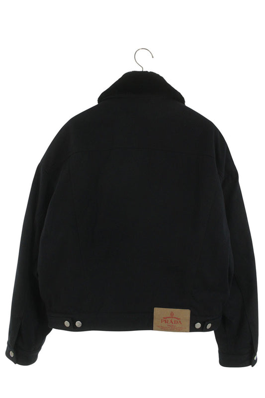 PRADA Logo Plate Padded Bull Denim Blouson Black Size M