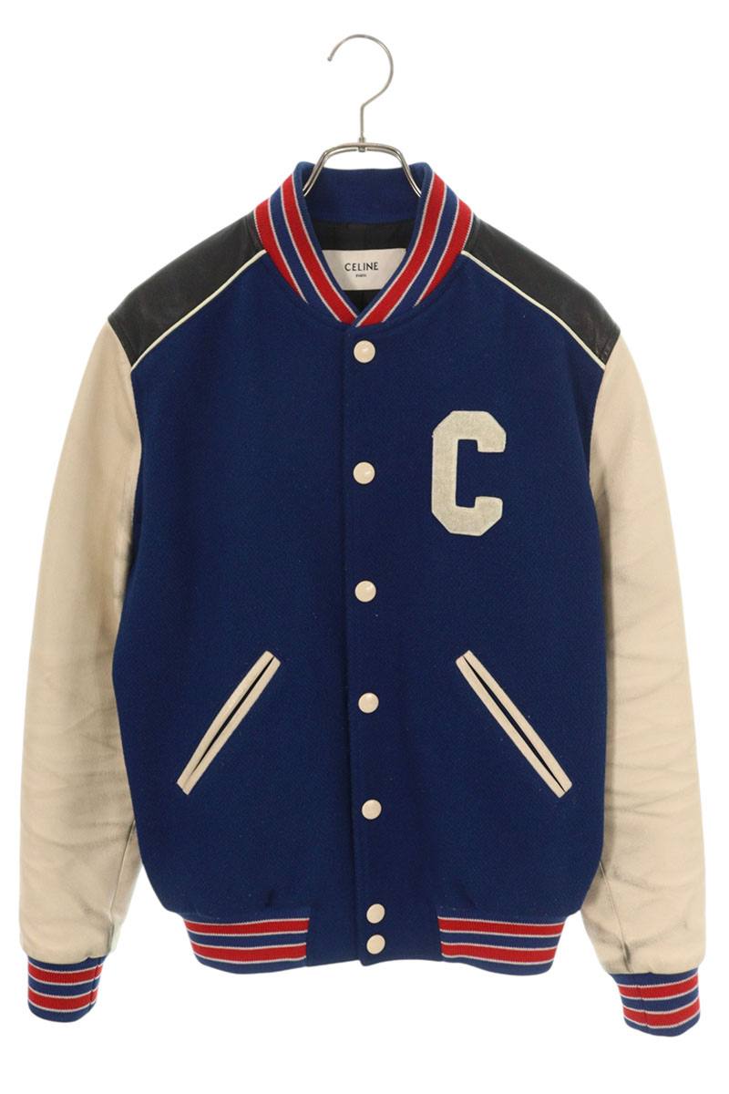 CELINE C Logo Patch Varsity Jacket Blue Size S