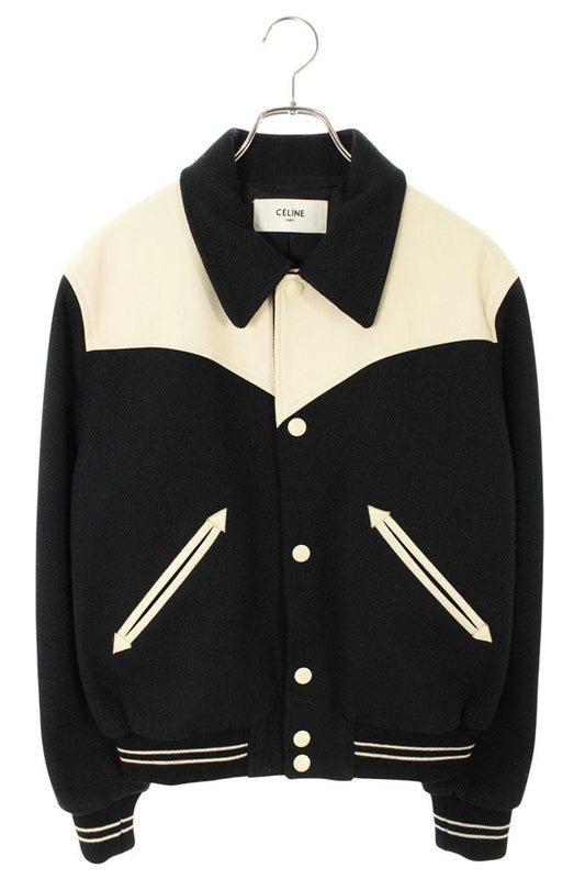CELINE Teddy Leather Yoke Wool Varsity Jacket Multi Size M