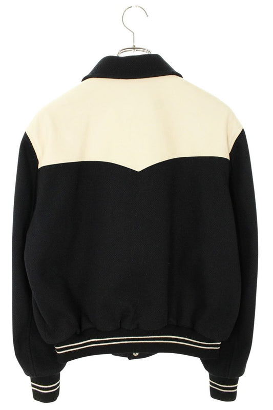 CELINE Teddy Leather Yoke Wool Varsity Jacket Multi Size M
