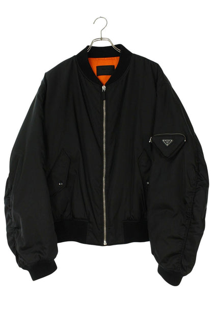 PRADA Re-Nylon Triangle Plate Bomber Jacket Black Size XL