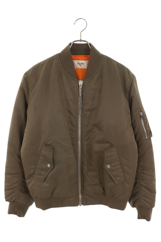 CELINE Back Logo Nylon Bomber Jacket Green Size M