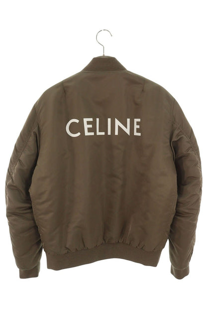 CELINE Back Logo Nylon Bomber Jacket Green Size M