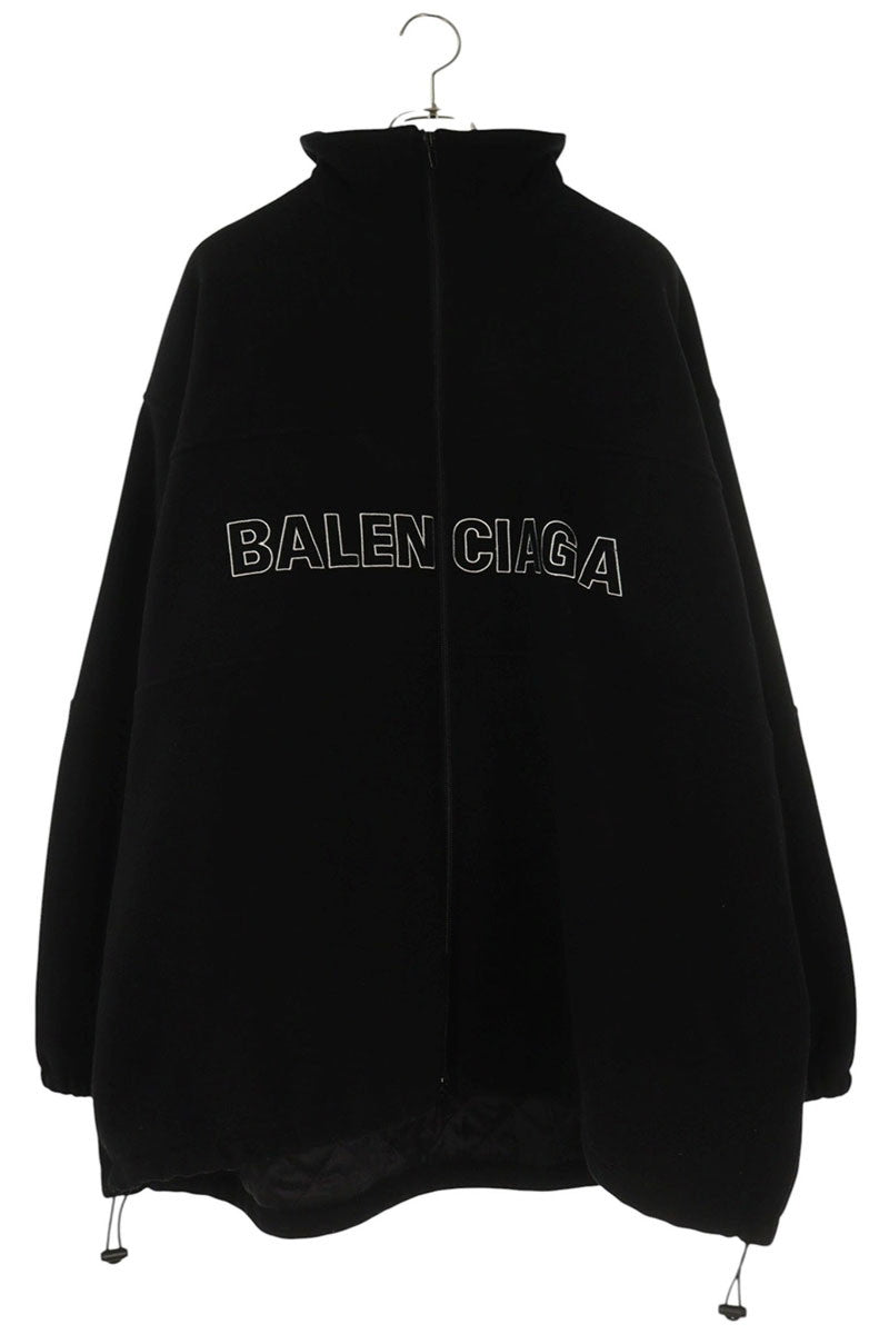Balenciaga Logo Embroidered Wool Fleece Blouson Black Size 44