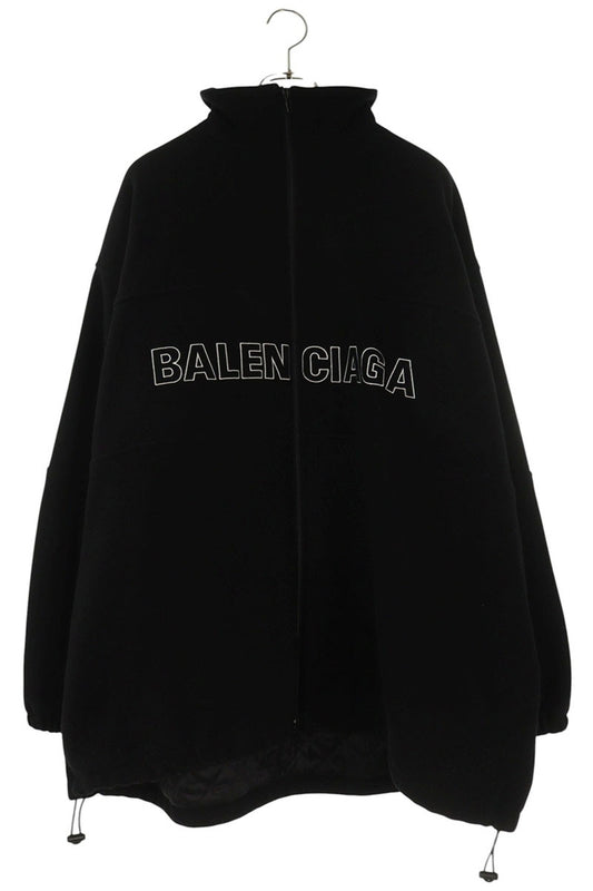 Balenciaga Logo Embroidered Wool Fleece Blouson Black Size 44