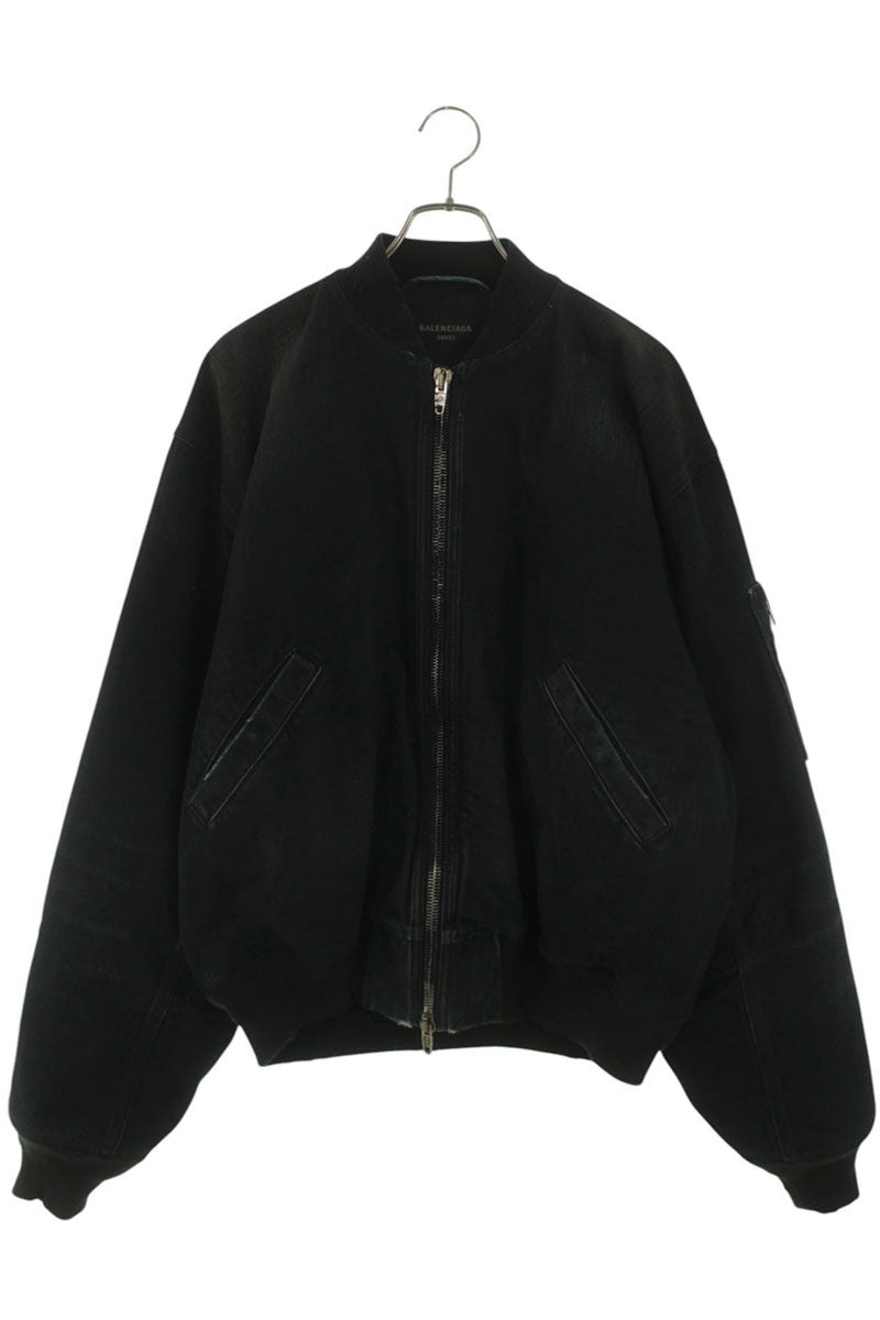 BALENCIAGA Denim Bomber Jacket Black Size XS