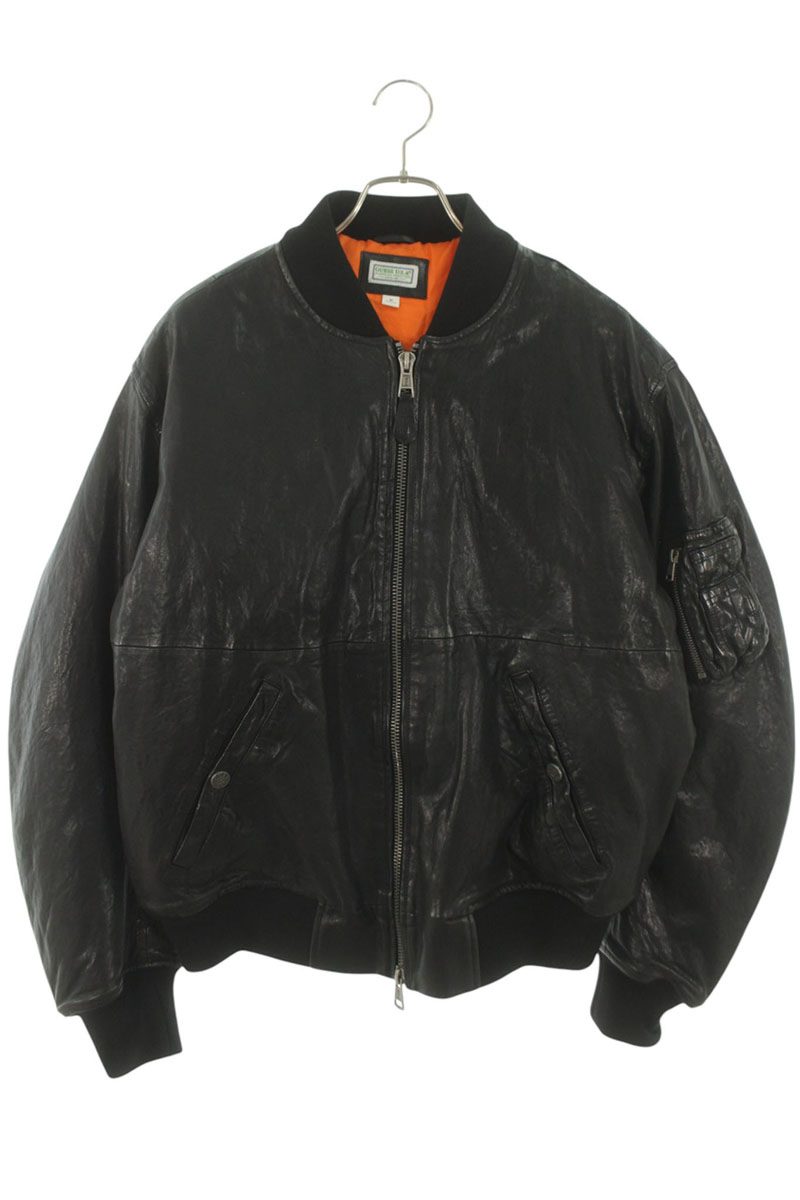 GUESS Crop Leather Bomber Jacket Black Size M