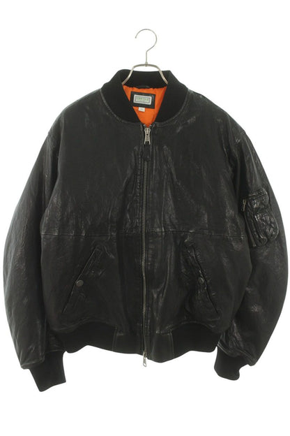 GUESS Crop Leather Bomber Jacket Black Size M