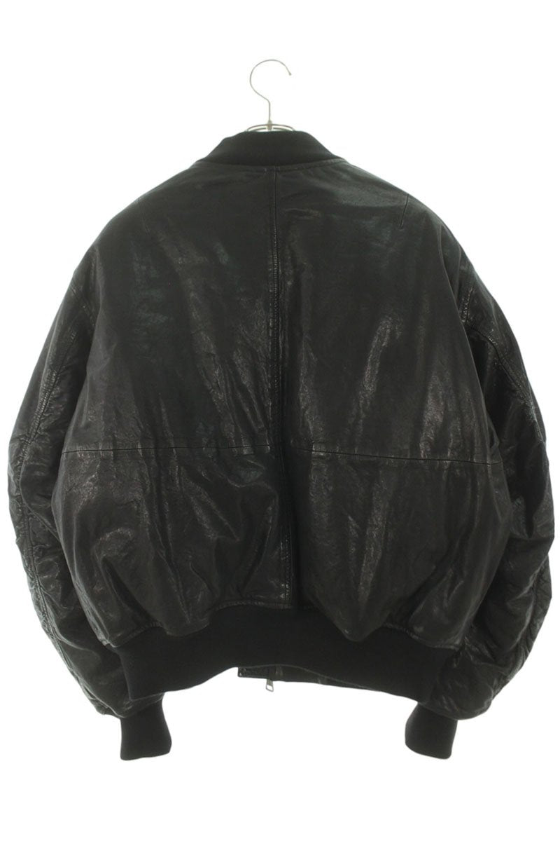GUESS Crop Leather Bomber Jacket Black Size M
