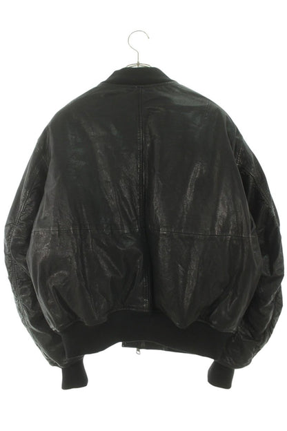 GUESS Crop Leather Bomber Jacket Black Size M