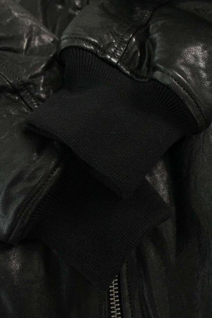 GUESS Crop Leather Bomber Jacket Black Size M