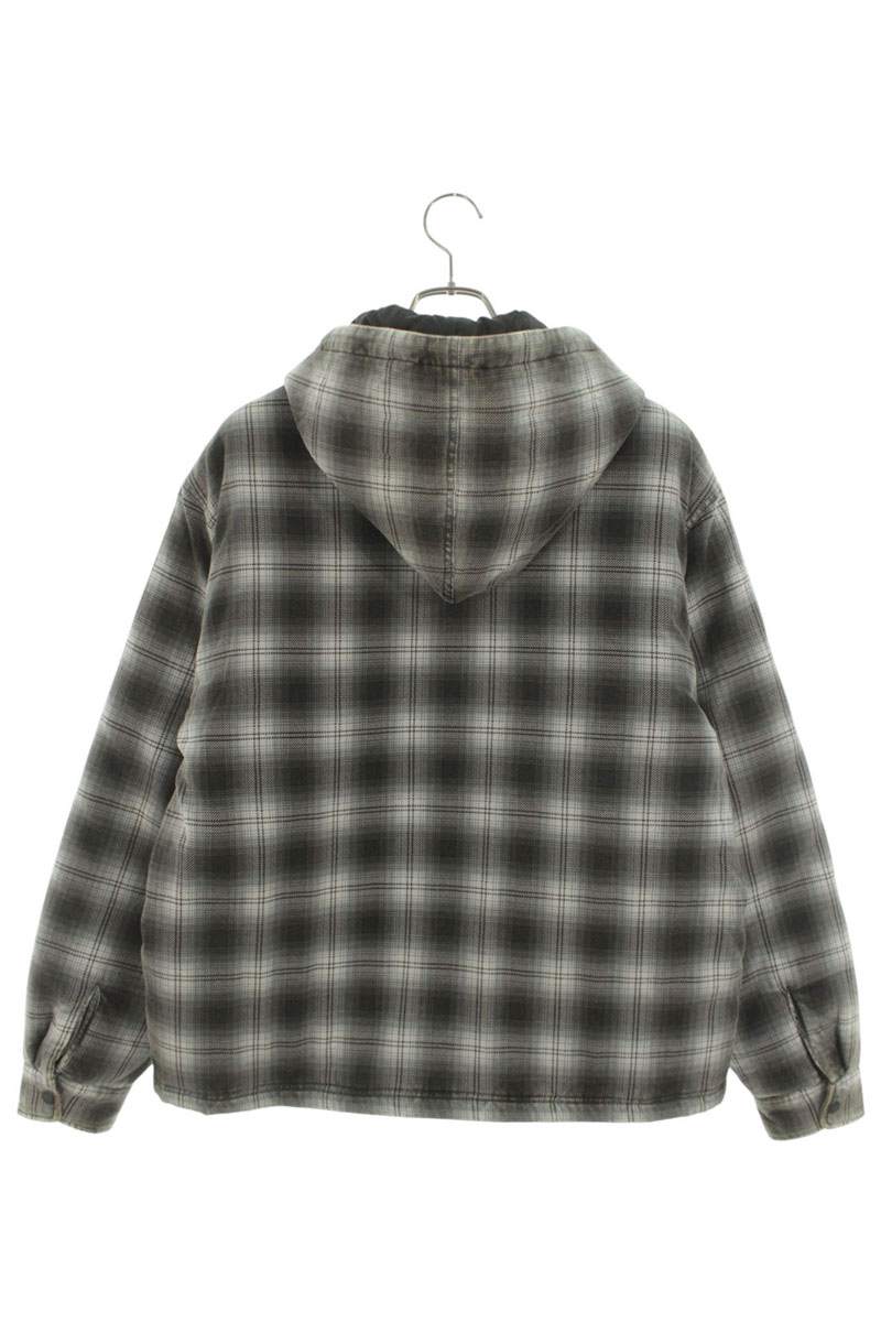 STUSSY Gray Zip Hooded Plaid Shirt Jacket Size L