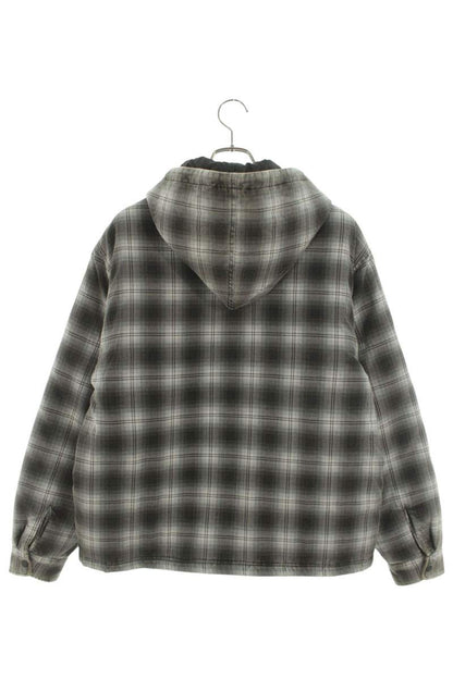 STUSSY Gray Zip Hooded Plaid Shirt Jacket Size L